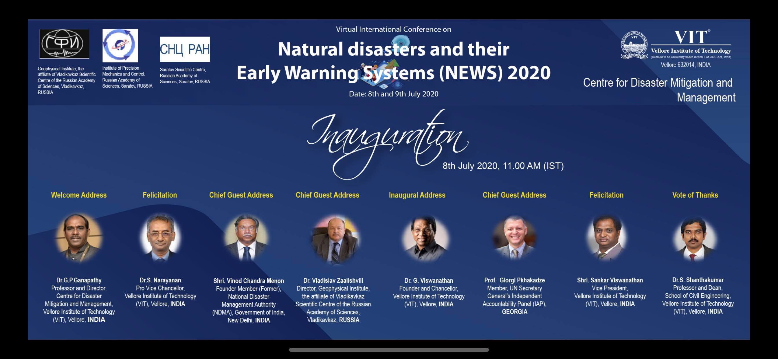 Conference on “Natural Disasters and their Early Warning Systems 2020”